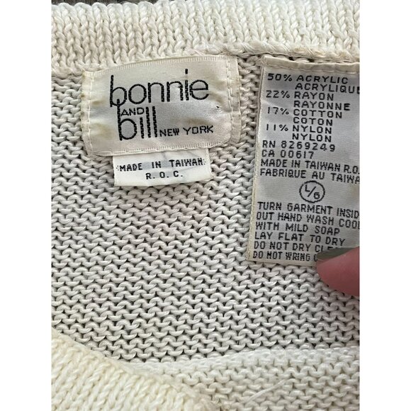 Vintage 1980's Sequin Sweater with Rainbow Stripe Waistband, Long Sleeve Pullove - Picture 6 of 8